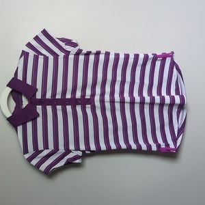 Golf style polo, purple and white stripes